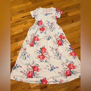 Arshiner - Floral Kids Dress - White with Red and Blue Accents